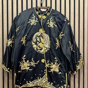 Black and Gold Embroidered Silk Blend Jacket